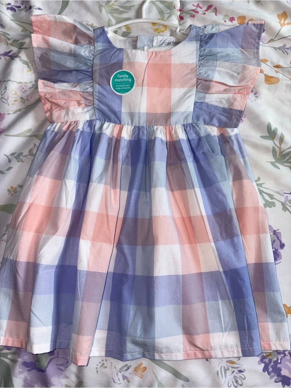 Carter's Peach and Lavender Plaid Flutter-Sleeve Dress